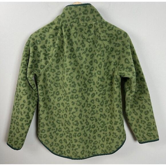 J. Crew Quilted Button-Neck Sherpa Tunic Sweater Green Cheetah Size XXS Women’s - Picture 2 of 6